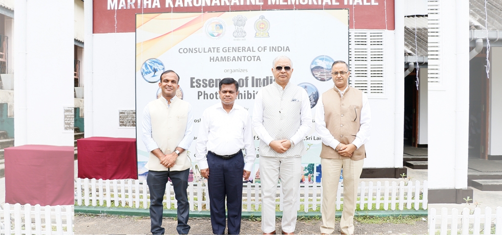 H.E Mr. Santosh Jha, High Commissioner of India to Sri Lanka, Mr. Mohan De Silva, State Minister of Agriculture Mr . Eldos Mathew First Secretary HCI Colombo with Consul General during Essence of India Photo Exhibition